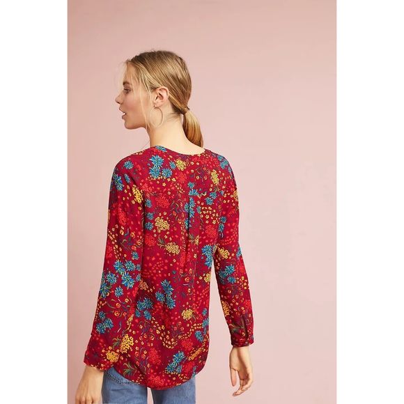 Anthropologie Maeve Printed Pintucked Blouse Size XS. B-8 - Picture 3 of 7